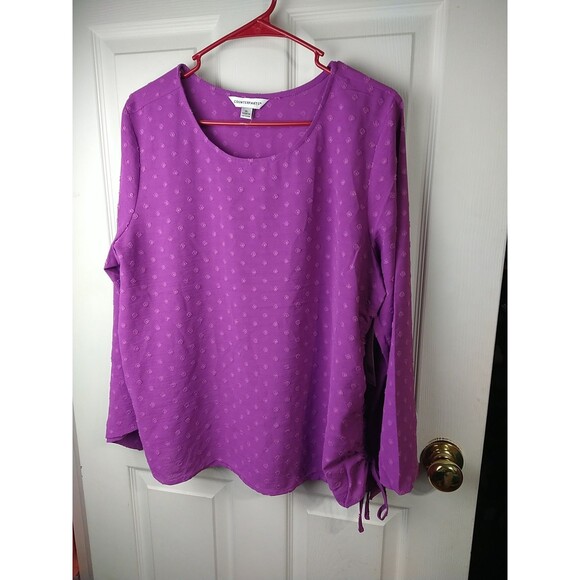 Counterparts Woman XL Purple Blouse Pullover Swiss Dot Runched Side - Picture 2 of 7